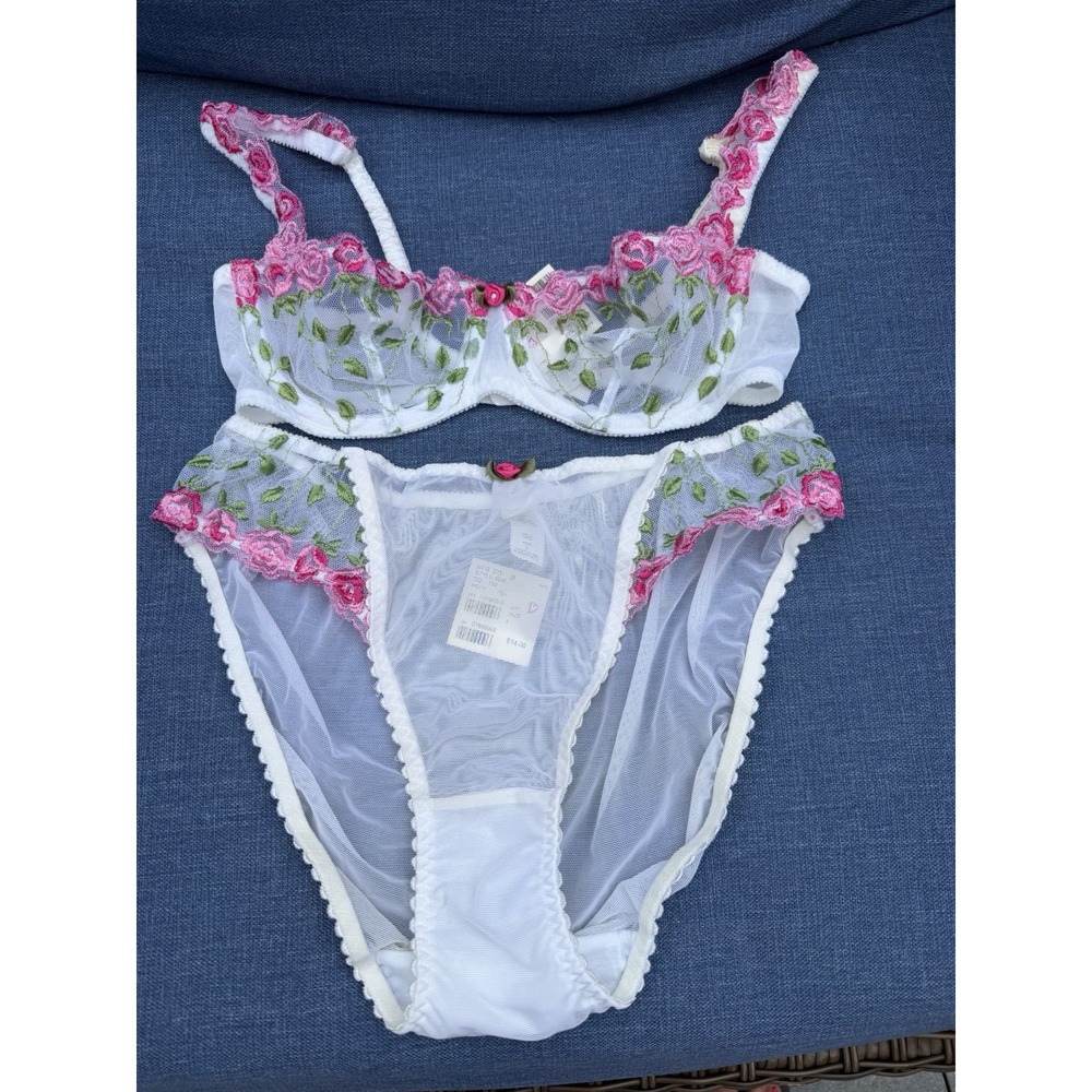 Victoria's Secret  Lace Lingerie Set Bra Panty Set 34B Large NWT